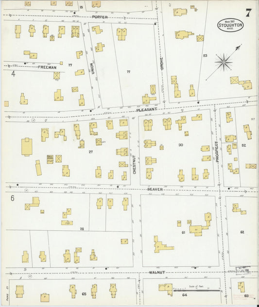 Sanborn Fire Insurance Map from Stoughton, Norfolk County, Massachusetts (1901), Sheet #0007 - Historic Sanborn Fire Insurance Map Print, vintage old map wall art, antique decor, genealogy gift, Massachusetts Massachusetts map