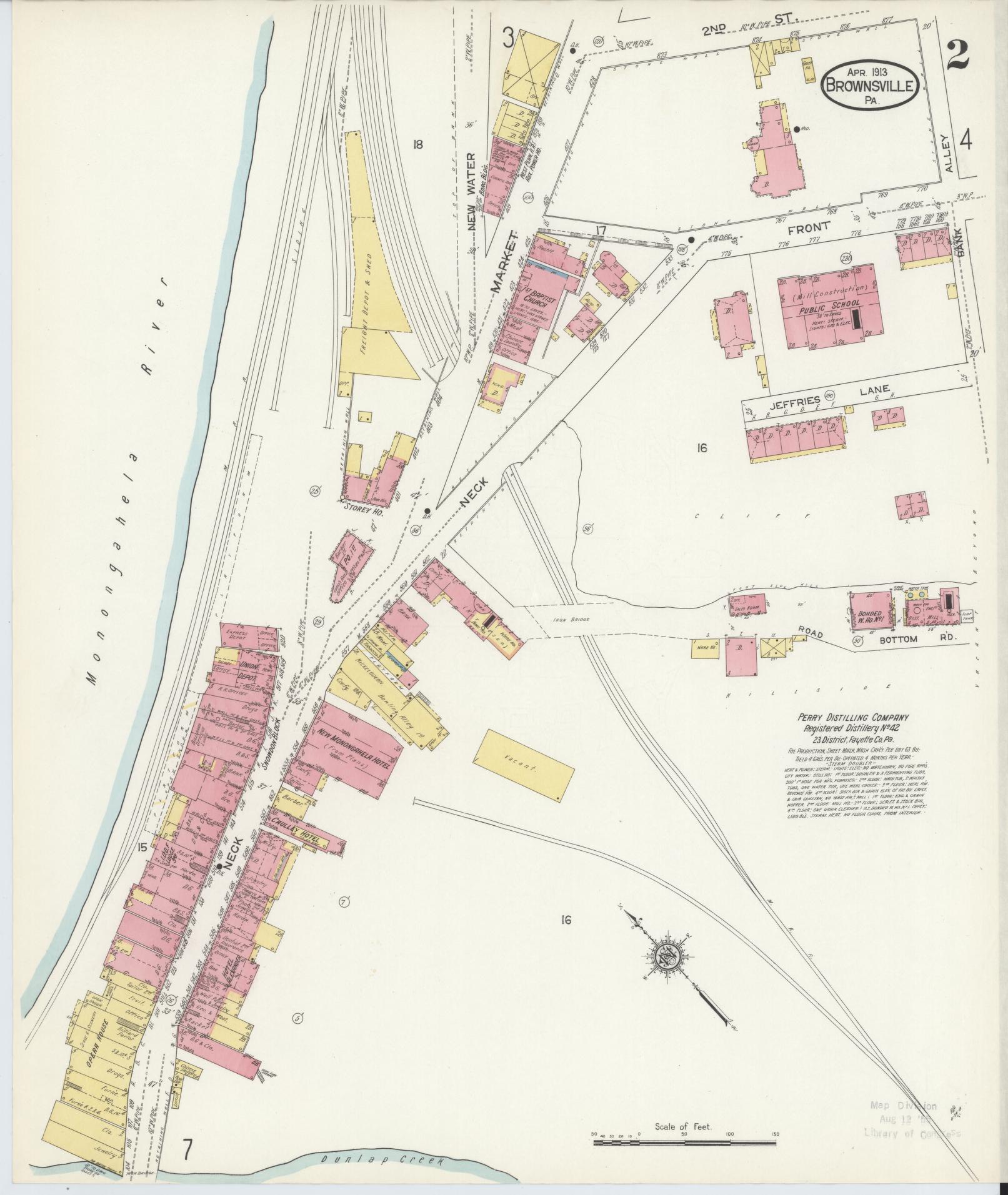 Sanborn Fire Insurance Map from Brownsville, Fayette County, Pennsylvania (1913), Sheet #0002 - Historic Sanborn Fire Insurance Map Print, vintage old map wall art, antique decor, genealogy gift, Pennsylvania Pennsylvania map
