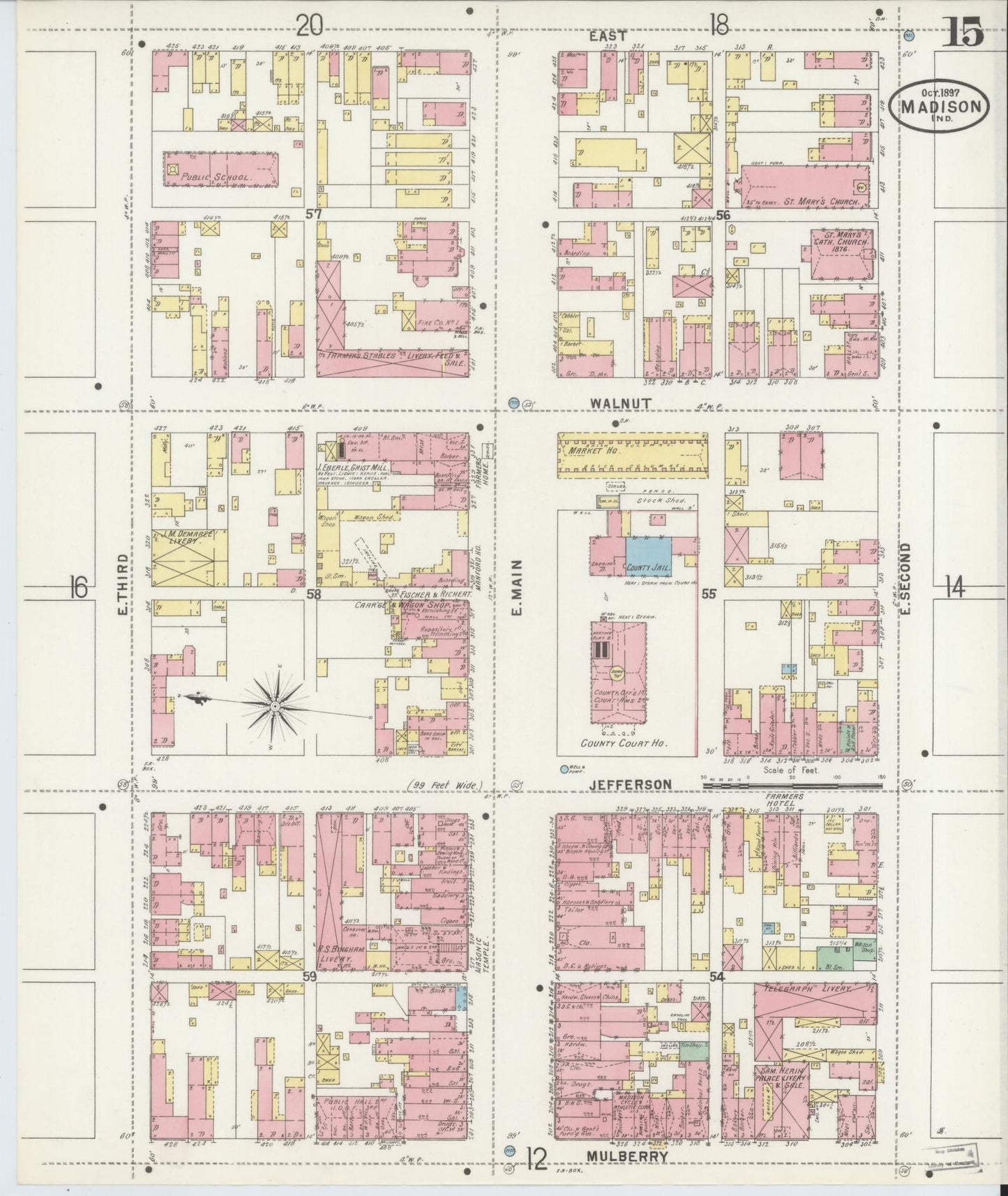 Sanborn Fire Insurance Map from Madison, Jefferson County, Indiana (1897), Sheet #0015 - Complete Map Set gallery image, historic Sanborn map, vintage wall art, Indiana Indiana