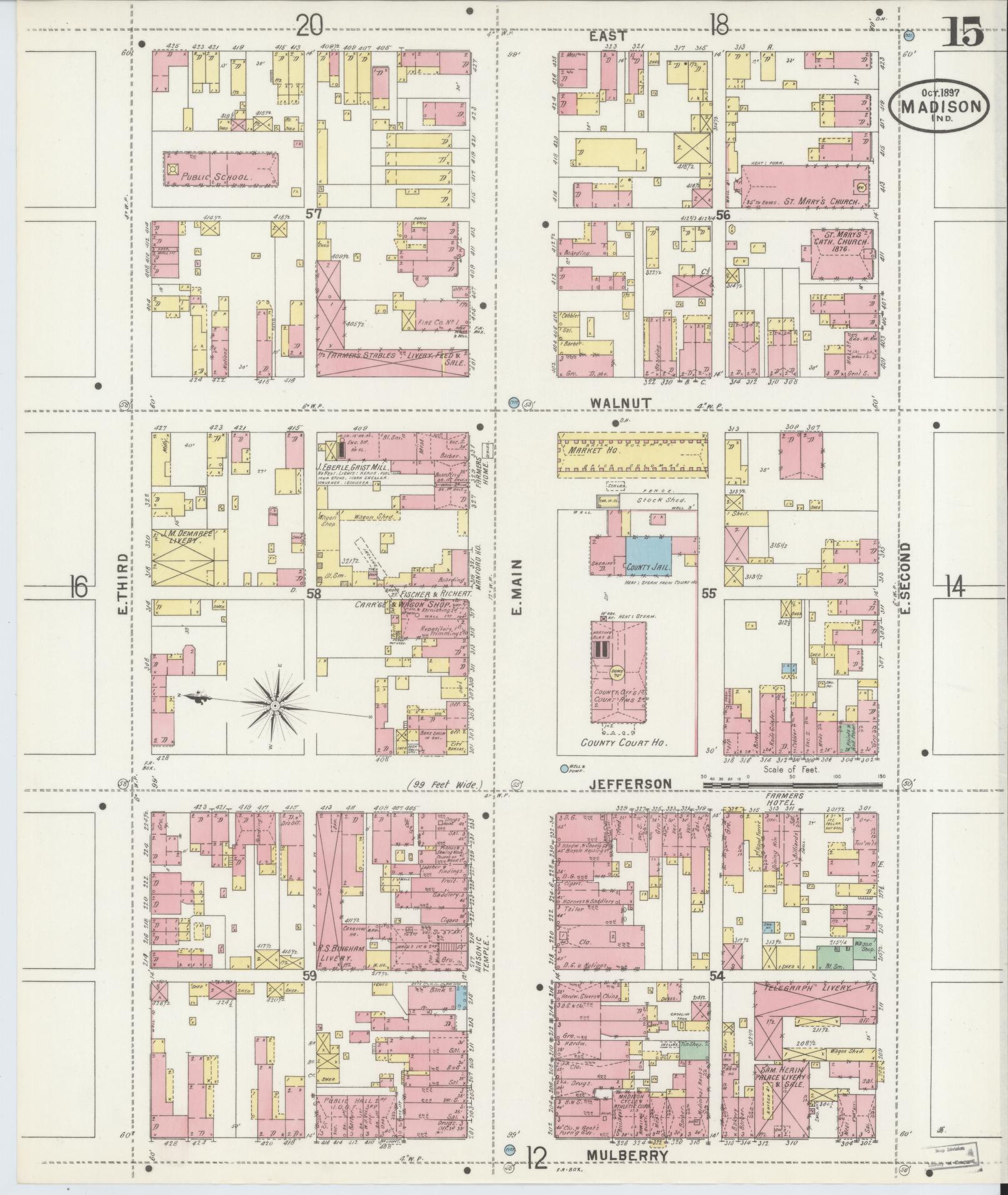 Sanborn Fire Insurance Map from Madison, Jefferson County, Indiana (1897), Sheet #0015 - Complete Map Set gallery image, historic Sanborn map, vintage wall art, Indiana Indiana