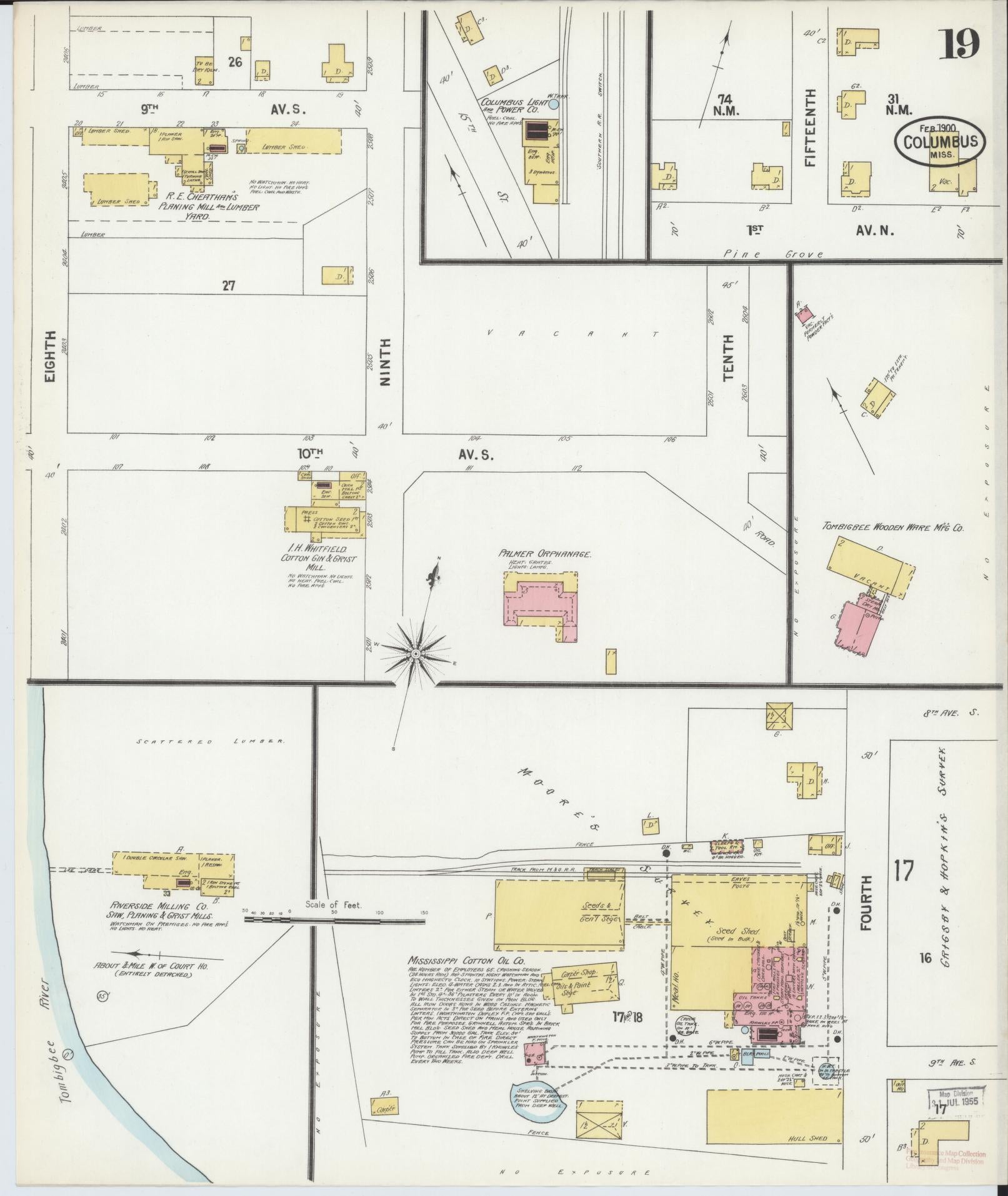 Sanborn Fire Insurance Map from Columbus, Lowndes County, Mississippi (1900), Sheet #0019 - Complete Map Set gallery image, historic Sanborn map, vintage wall art, Mississippi Mississippi