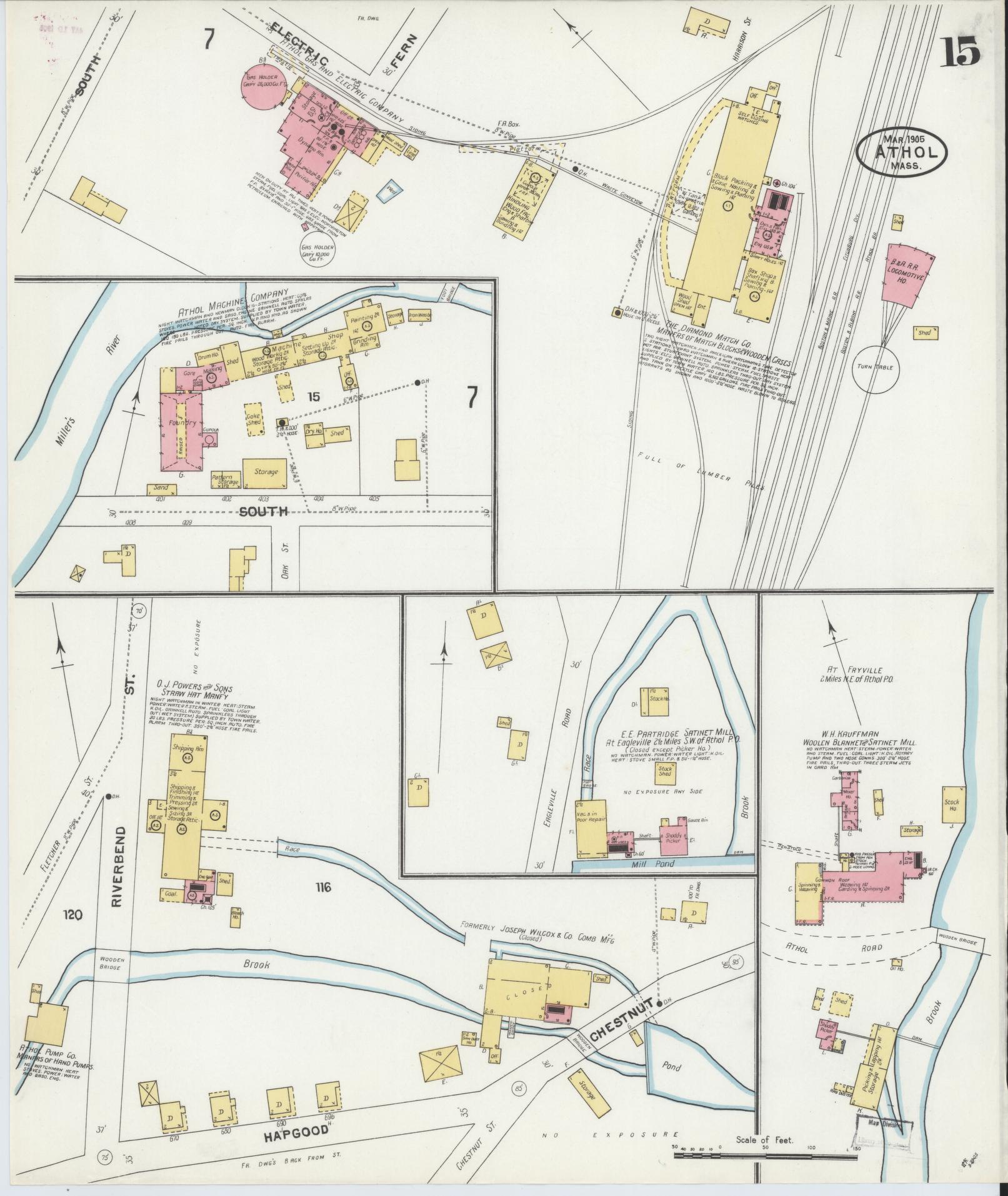 Sanborn Fire Insurance Map from Athol, Worcester County, Massachusetts (1905), Sheet #0015 - Complete Map Set gallery image, historic Sanborn map, vintage wall art, Massachusetts Massachusetts