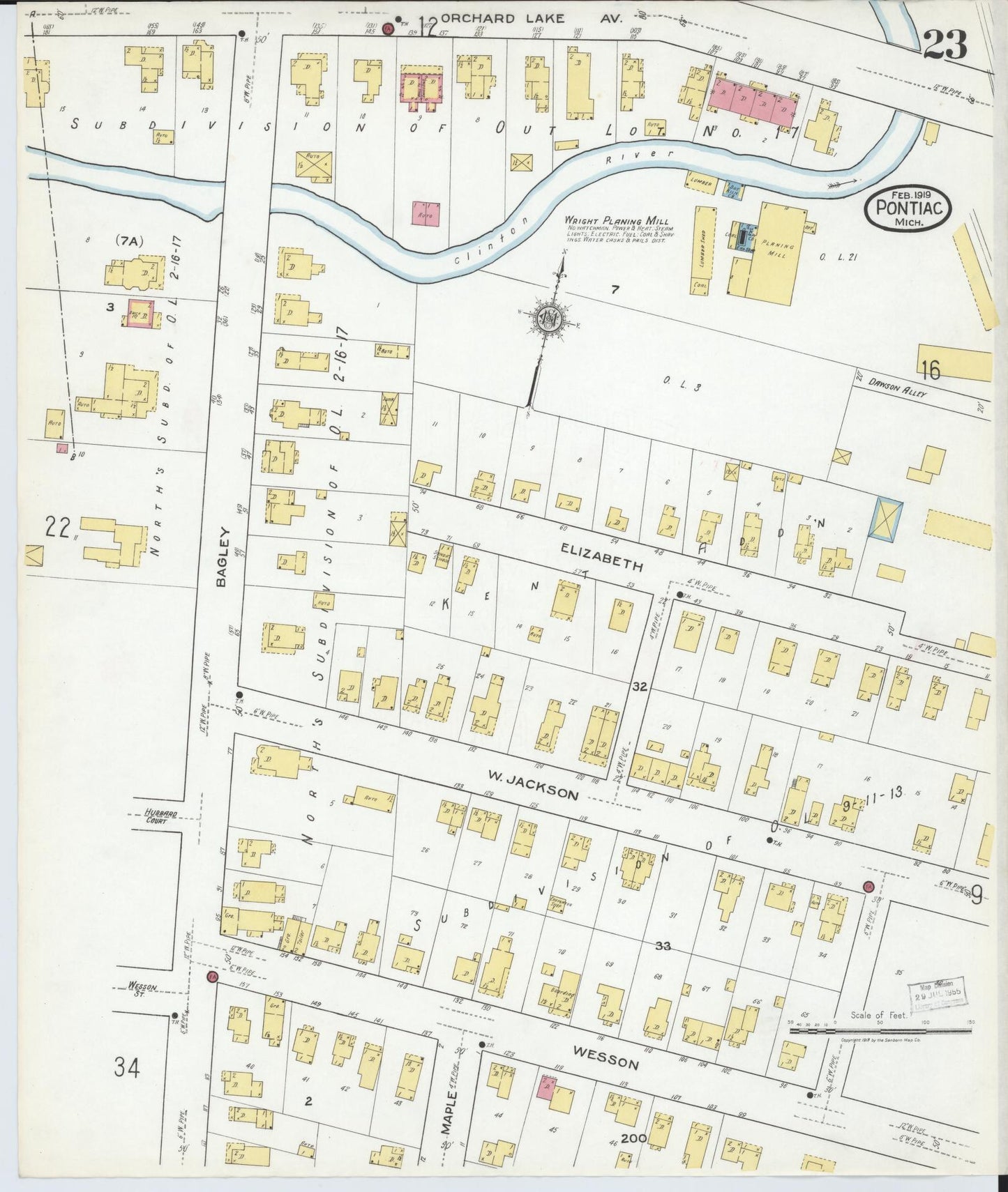 Sanborn Fire Insurance Map from Pontiac, Oakland County, Michigan (1919), Sheet #0023 - Complete Map Set gallery image, historic Sanborn map, vintage wall art, Michigan Michigan