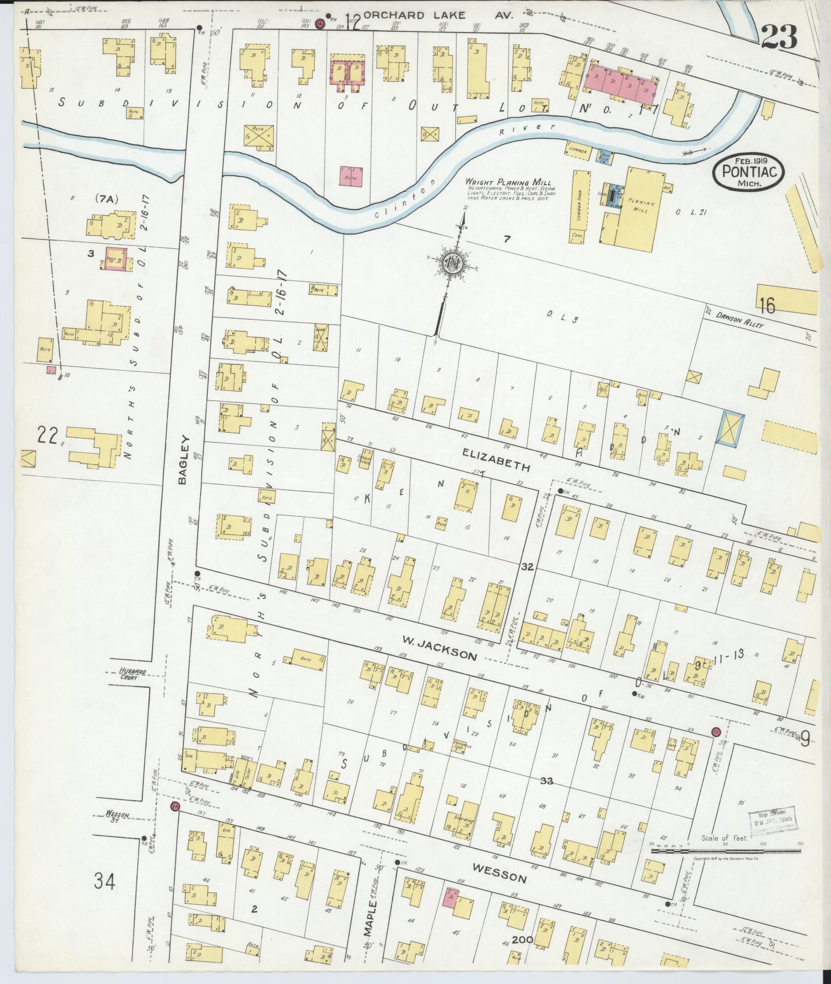 Sanborn Fire Insurance Map from Pontiac, Oakland County, Michigan (1919), Sheet #0023 - Complete Map Set gallery image, historic Sanborn map, vintage wall art, Michigan Michigan