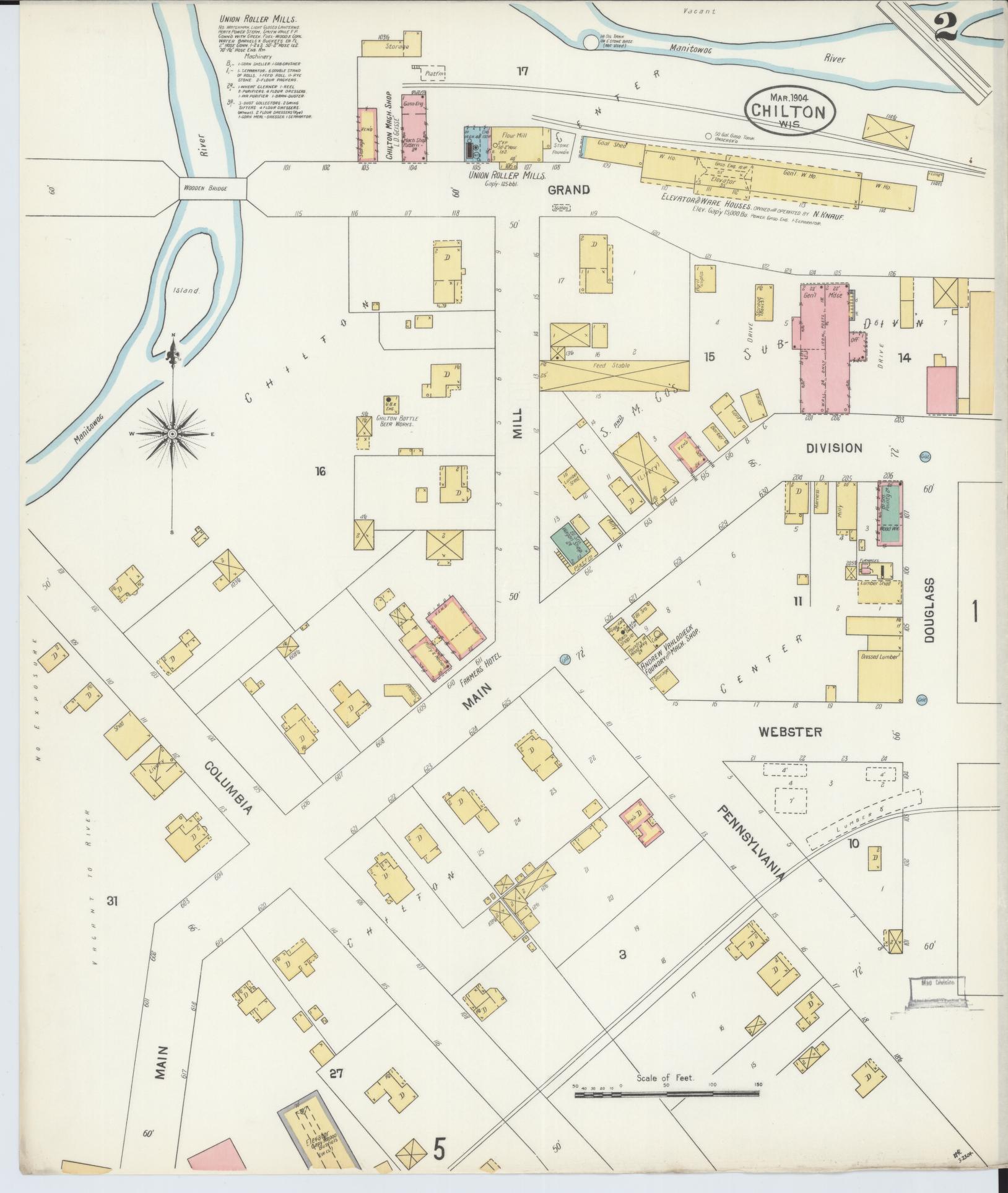 Sanborn Fire Insurance Map from Chilton, Calumet County, Wisconsin (1904), Sheet #0002 - Complete Map Set gallery image, historic Sanborn map, vintage wall art, Wisconsin Wisconsin