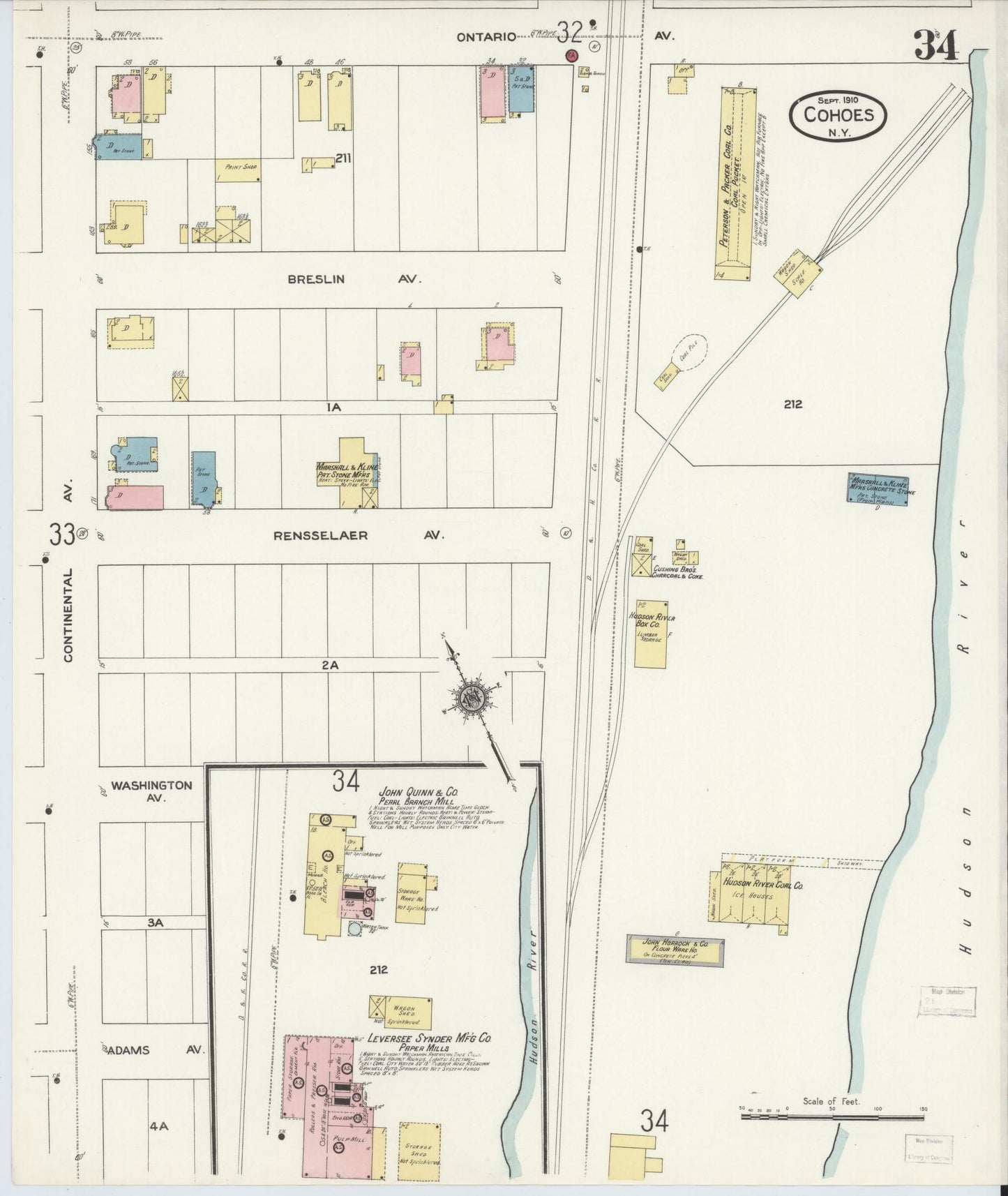 Sanborn Fire Insurance Map from Cohoes, Albany County, New York (1910), Sheet #0034 - Complete Map Set gallery image, historic Sanborn map, vintage wall art, New York New York