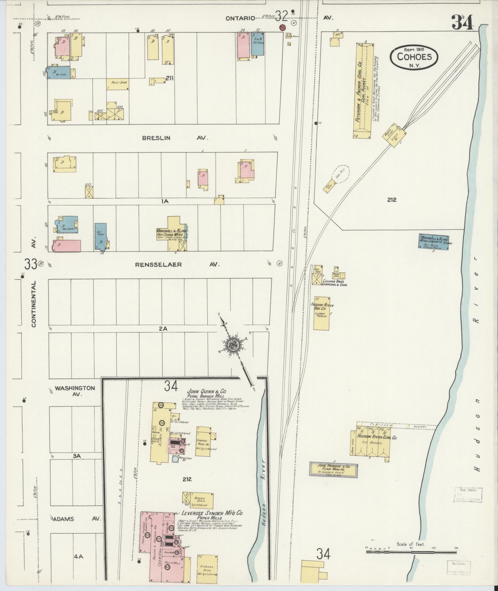 Sanborn Fire Insurance Map from Cohoes, Albany County, New York (1910), Sheet #0034 - Complete Map Set gallery image, historic Sanborn map, vintage wall art, New York New York