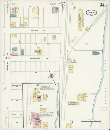 Sanborn Fire Insurance Map from Cohoes, Albany County, New York (1910), Sheet #0034 - Complete Map Set gallery image, historic Sanborn map, vintage wall art, New York New York