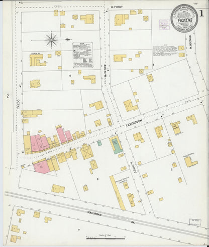 Sanborn Fire Insurance Map from Pickens, Holmes County, Mississippi (1905), Sheet #0001 - Complete Map Set gallery image, historic Sanborn map, vintage wall art, Mississippi Mississippi
