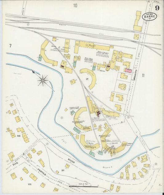 Sanborn Fire Insurance Map from Barre, Washington County, Vermont (1905), Sheet #0009 - Historic Sanborn Fire Insurance Map Print, vintage old map wall art, antique decor, genealogy gift, Vermont Vermont map