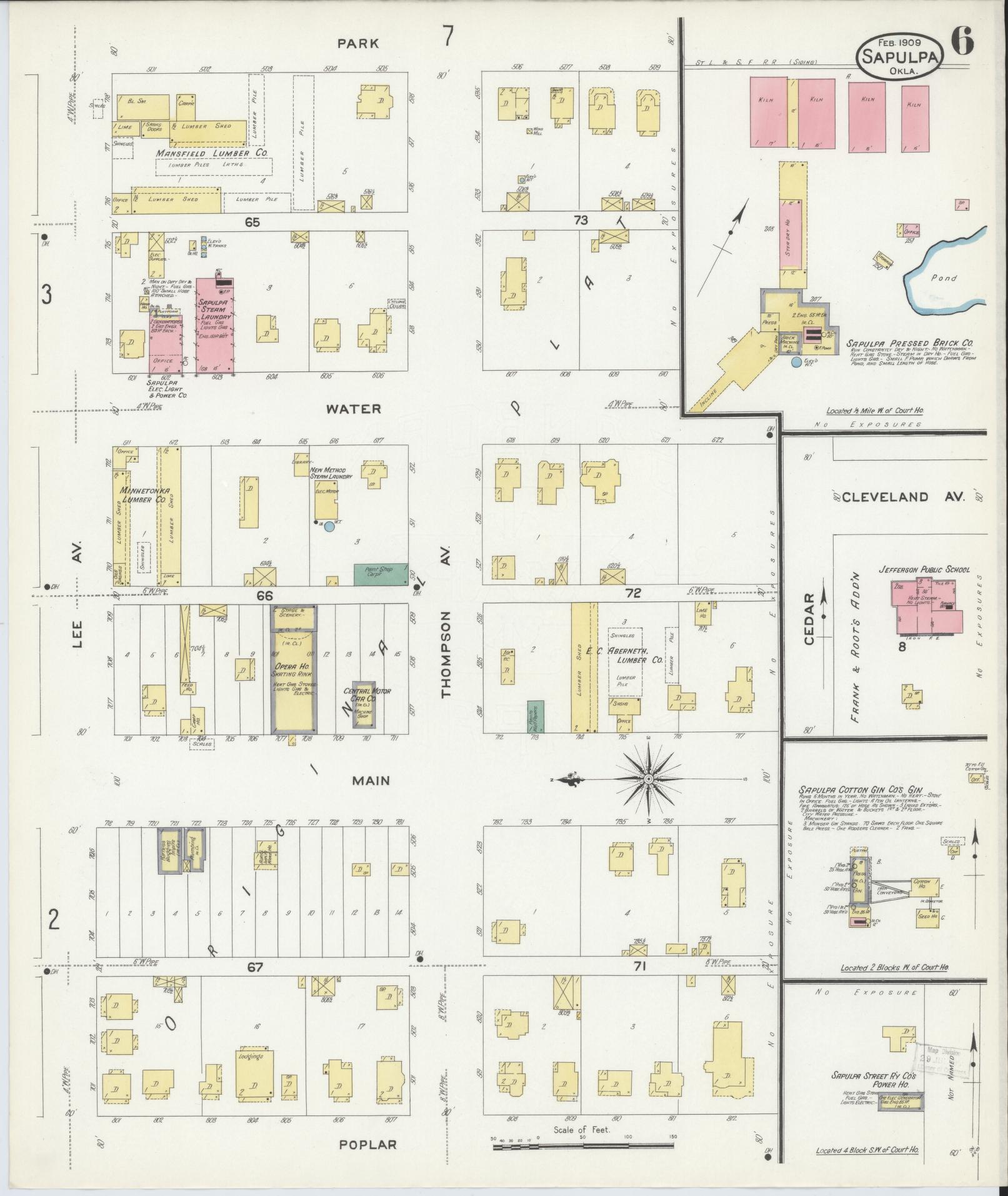 Sanborn Fire Insurance Map from Sapulpa, Creek County, Oklahoma (1909), Sheet #0006 - Historic Sanborn Fire Insurance Map Print, vintage old map wall art, antique decor, genealogy gift, Oklahoma Oklahoma map