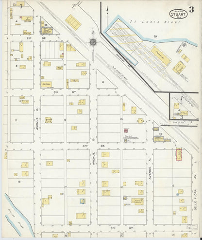 Sanborn Fire Insurance Map from Stuart, Martin County, Florida (1915), Sheet #0003 - Complete Map Set gallery image, historic Sanborn map, vintage wall art, Florida Florida