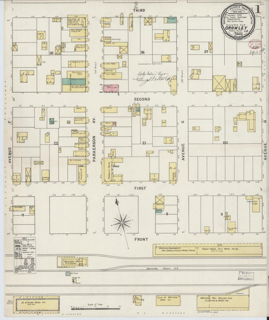 Sanborn Fire Insurance Map from Crowley, Acadia Parish, Louisiana (1895), Sheet #0001 - Complete Map Set gallery image, historic Sanborn map, vintage wall art, Louisiana Louisiana