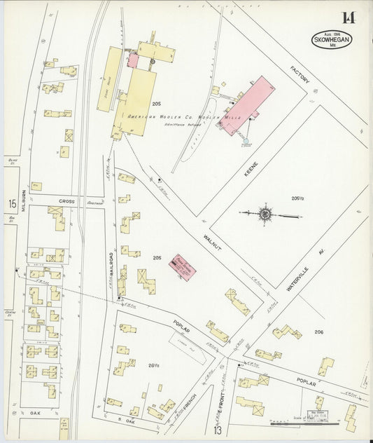 Sanborn Fire Insurance Map from Skowhegan, Somerset County, Maine (1914), Sheet #0014 - Historic Sanborn Fire Insurance Map Print, vintage old map wall art, antique decor, genealogy gift, Maine Maine map