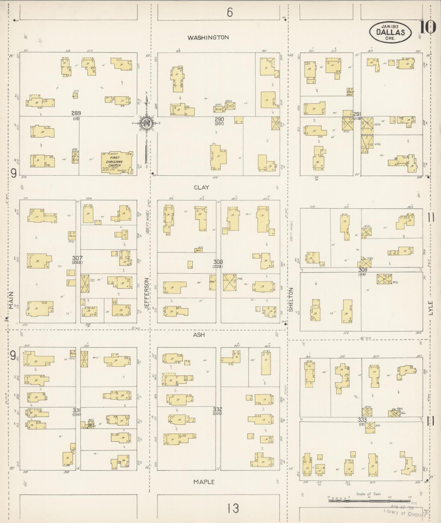 Sanborn Fire Insurance Map from Dallas, Polk County, Oregon (1913), Sheet #0010 - Historic Sanborn Fire Insurance Map Print, vintage old map wall art, antique decor, genealogy gift, Oregon Oregon map