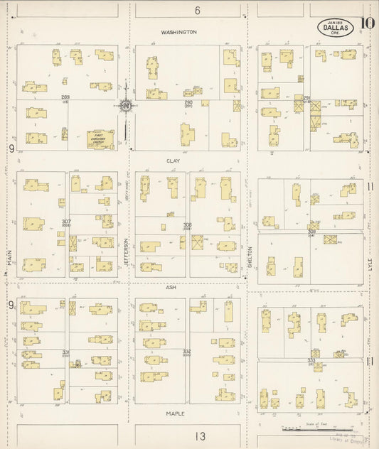 Sanborn Fire Insurance Map from Dallas, Polk County, Oregon (1913), Sheet #0010 - Historic Sanborn Fire Insurance Map Print, vintage old map wall art, antique decor, genealogy gift, Oregon Oregon map