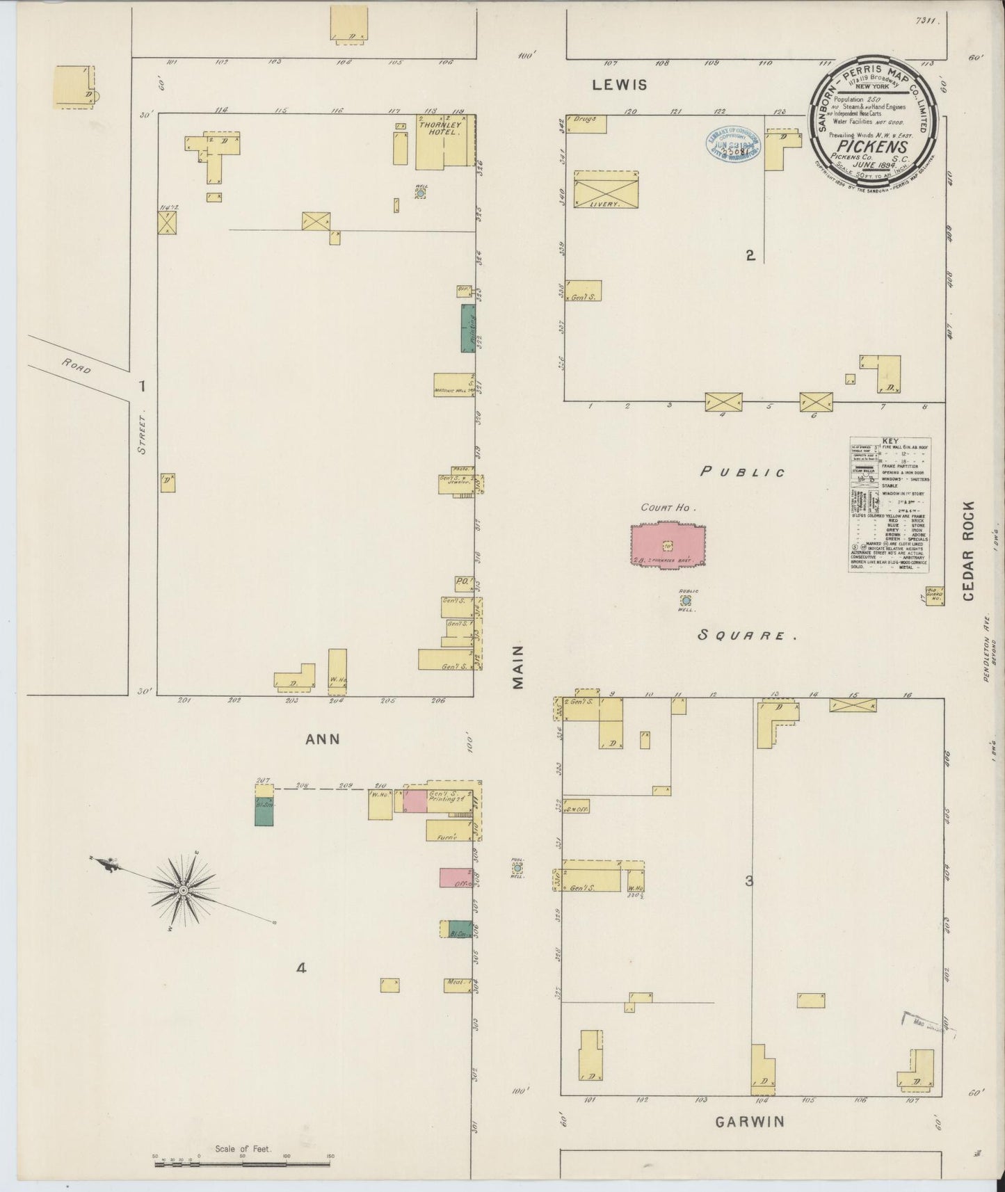 Sanborn Fire Insurance Map from Pickens, Pickens County, South Carolina (1894), Sheet #0001 - Historic Sanborn Fire Insurance Map Print, vintage old map wall art, antique decor, genealogy gift, South Carolina South Carolina map