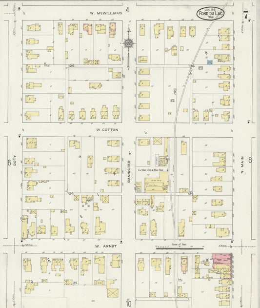 Sanborn Fire Insurance Map from Fond du Lac, Fond du Lac County, Wisconsin (1915), Sheet #0007 - Historic Sanborn Fire Insurance Map Print, vintage old map wall art, antique decor, genealogy gift, Wisconsin Wisconsin map