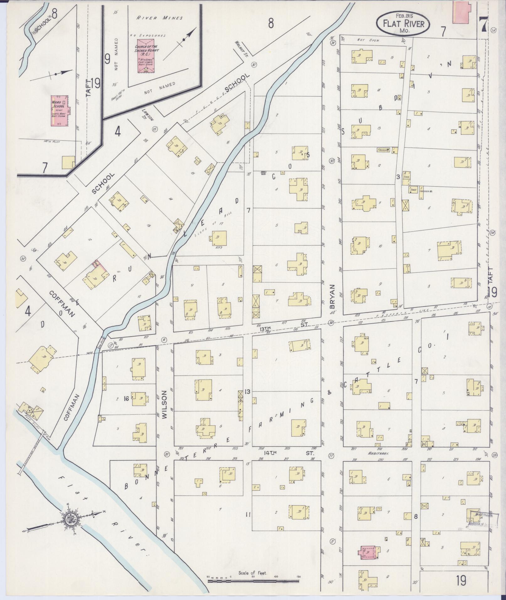 Sanborn Fire Insurance Map from Flat River, Saint Francois County, Missouri (1915), Sheet #0007 - Historic Sanborn Fire Insurance Map Print, vintage old map wall art, antique decor, genealogy gift, Missouri Missouri map