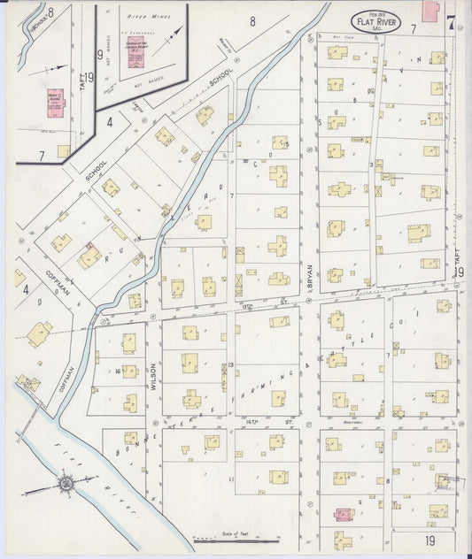 Sanborn Fire Insurance Map from Flat River, Saint Francois County, Missouri (1915), Sheet #0007 - Historic Sanborn Fire Insurance Map Print, vintage old map wall art, antique decor, genealogy gift, Missouri Missouri map