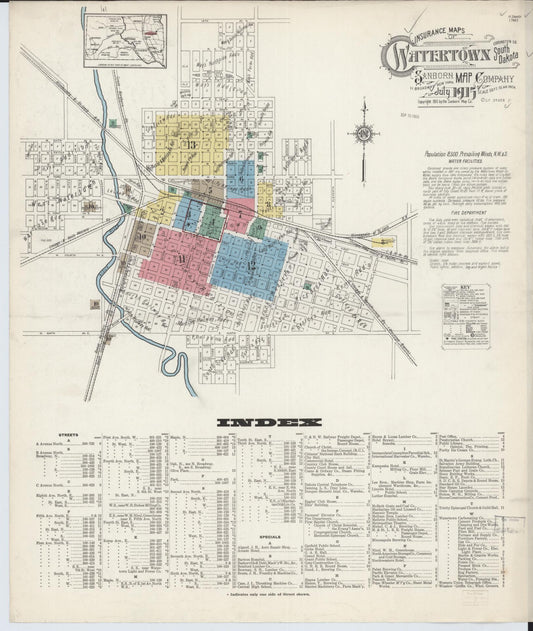 Sanborn Fire Insurance Map from Watertown, Codington County, South Dakota (1915), Sheet #0001 - Complete Map Set gallery image, historic Sanborn map, vintage wall art, South Dakota South Dakota