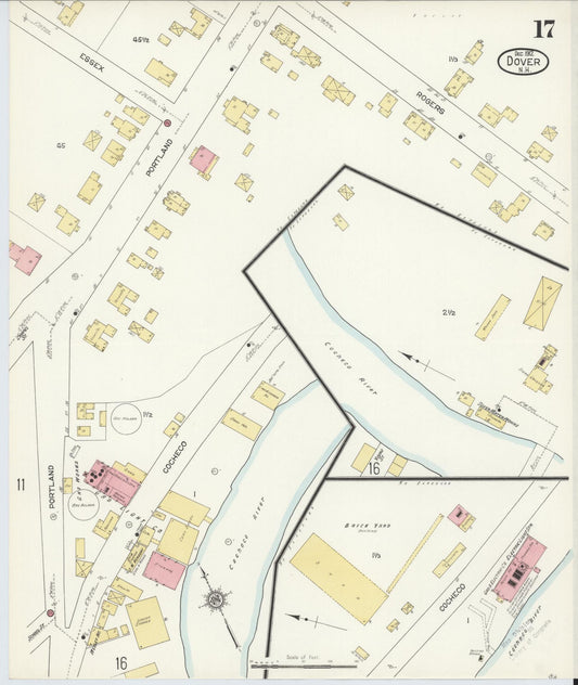 Sanborn Fire Insurance Map from Dover, Strafford County, New Hampshire (1912), Sheet #0017 - Historic Sanborn Fire Insurance Map Print, vintage old map wall art, antique decor, genealogy gift, New Hampshire New Hampshire map