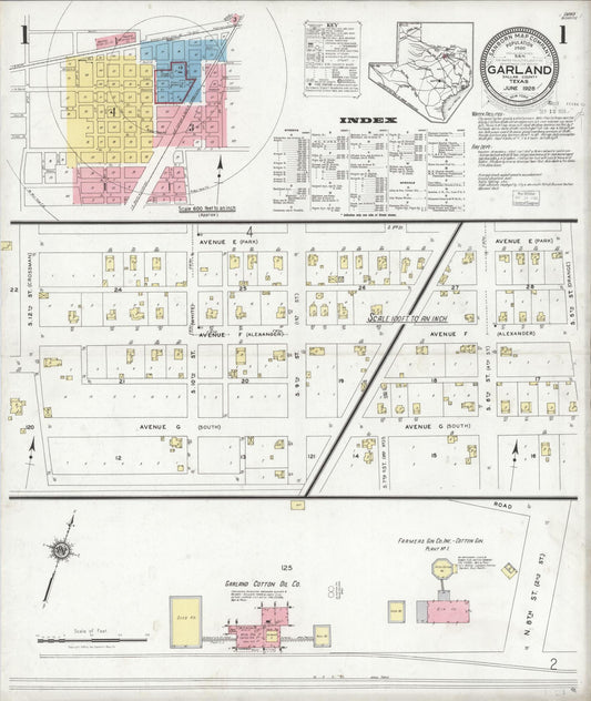 Sanborn Fire Insurance Map from Garland, Dallas County, Texas (1928), Sheet #0001 - Complete Map Set gallery image, historic Sanborn map, vintage wall art, Texas Texas