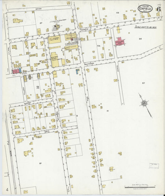 Sanborn Fire Insurance Map from Enfield, Halifax County, North Carolina (1921), Sheet #0006 - Historic Sanborn Fire Insurance Map Print, vintage old map wall art, antique decor, genealogy gift, North Carolina North Carolina map