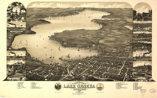 Bird's eye view of Lake Geneva, Walworth Co., Wis. 1882. (1882) – Historic Bird’s-Eye View Panorama Print