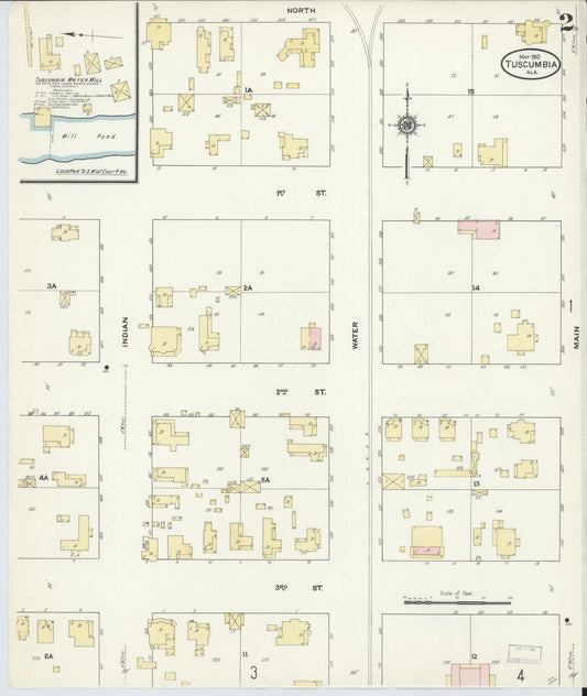 Sanborn Fire Insurance Map from Tuscumbia, Colbert County, Alabama (1910), Sheet #0002 - Historic Sanborn Fire Insurance Map Print, vintage old map wall art, antique decor, genealogy gift, Alabama Alabama map