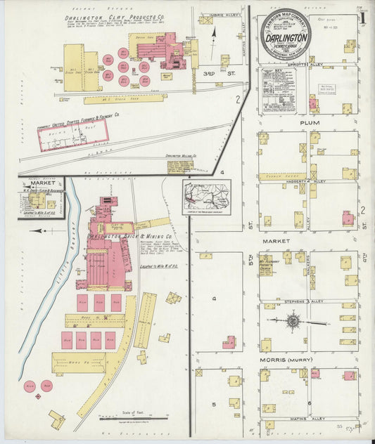 Sanborn Fire Insurance Map from Darlington, Beaver County, Pennsylvania (1921), Sheet #0001 - Historic Sanborn Fire Insurance Map Print, vintage old map wall art, antique decor, genealogy gift, Pennsylvania Pennsylvania map
