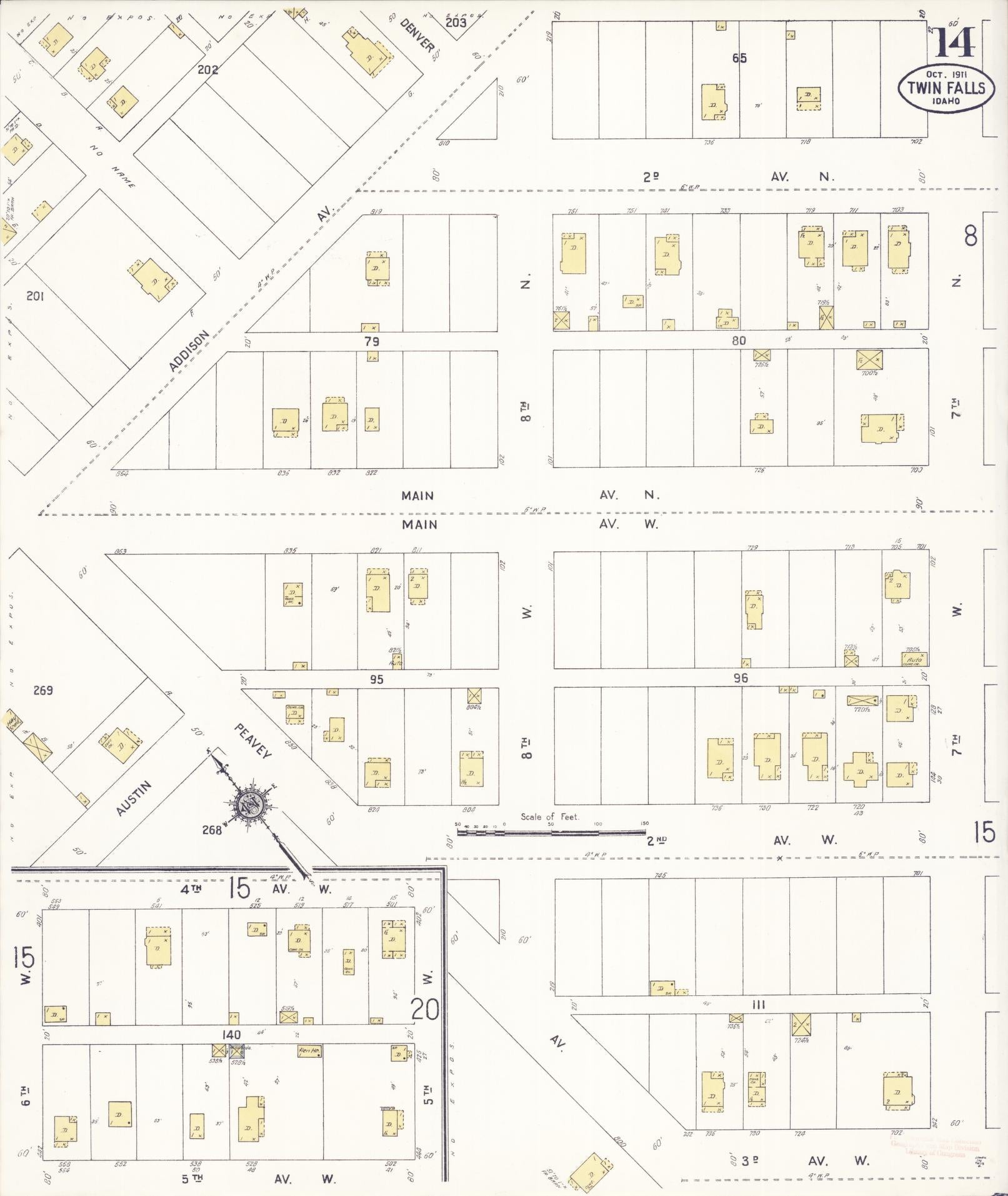 Sanborn Fire Insurance Map from Twin Falls, Twin Falls County, Idaho (1911), Sheet #0014 - Complete Map Set gallery image, historic Sanborn map, vintage wall art, Falls Idaho