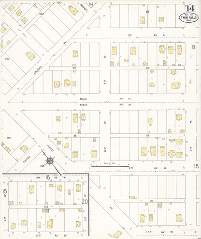 Sanborn Fire Insurance Map from Twin Falls, Twin Falls County, Idaho (1911), Sheet #0014 - Complete Map Set gallery image, historic Sanborn map, vintage wall art, Falls Idaho