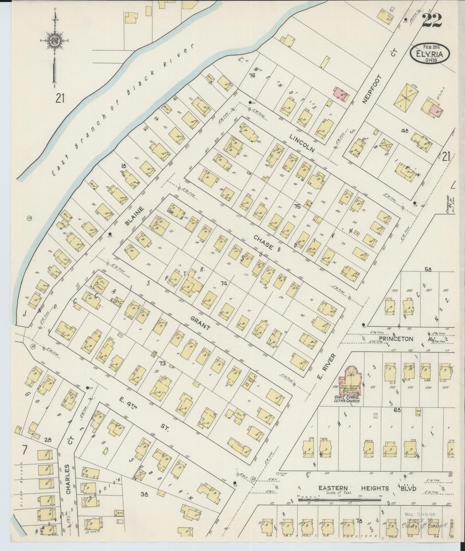 Sanborn Fire Insurance Map from Elyria, Lorain County, Ohio (1915), Sheet #0022 - Complete Map Set gallery image, historic Sanborn map, vintage wall art, Ohio Ohio