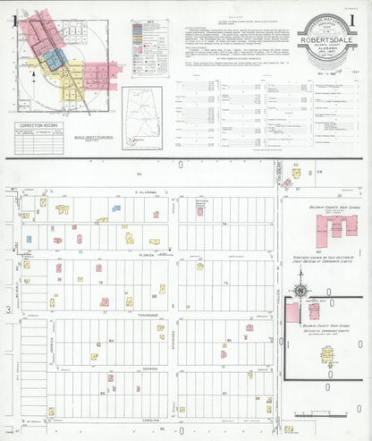 Sanborn Fire Insurance Map from Robertsdale, Baldwin County, Alabama (1947), Sheet #0001 - Complete Map Set gallery image, historic Sanborn map, vintage wall art, Alabama Alabama