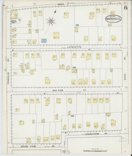 Sanborn Fire Insurance Map from New Rochelle, Westchester County, New York (1892), Sheet #0006 - Historic Sanborn Fire Insurance Map Print, vintage old map wall art, antique decor, genealogy gift, New York New York map