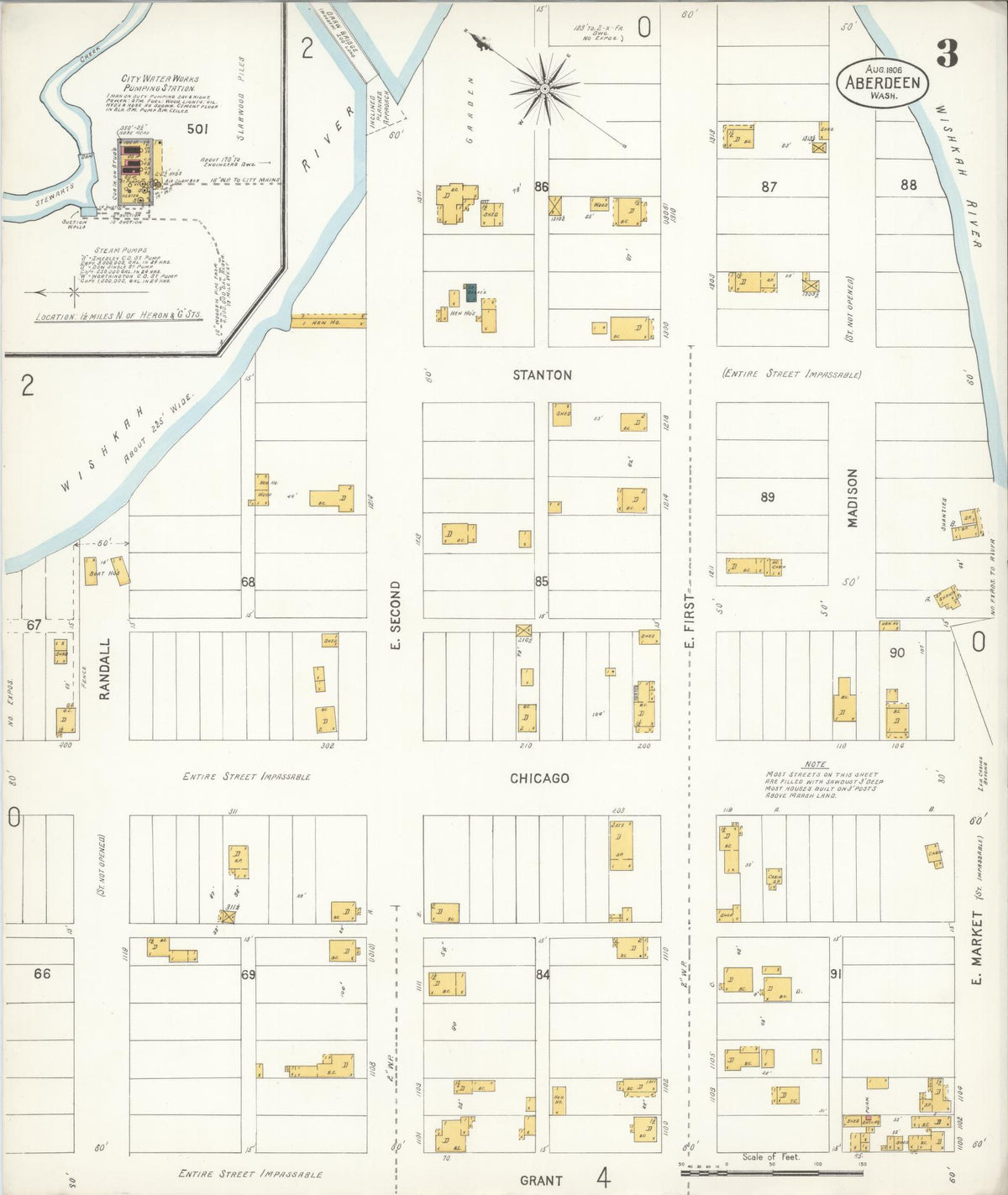 Sanborn Fire Insurance Map from Aberdeen, Grays Harbor County, Washington (1906), Sheet #0003 - Complete Map Set gallery image, historic Sanborn map, vintage wall art, Washington Washington