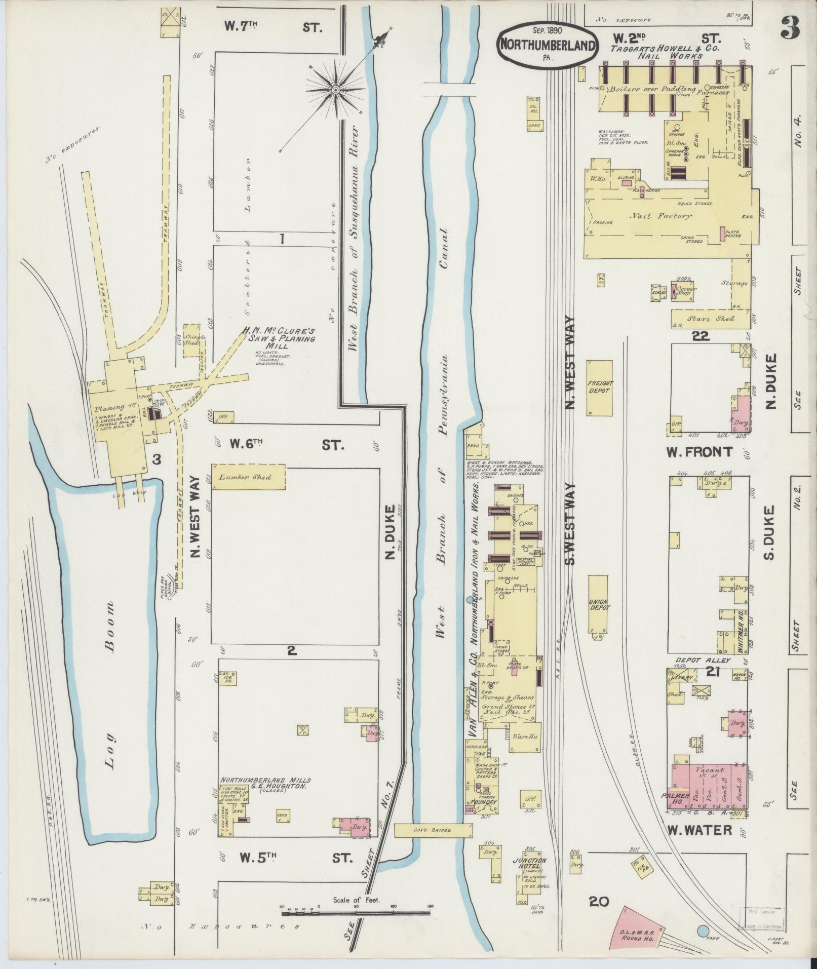 Sanborn Fire Insurance Map from Northumberland, Northumberland County, Pennsylvania (1890), Sheet #0003 - Complete Map Set gallery image, historic Sanborn map, vintage wall art, Pennsylvania Pennsylvania