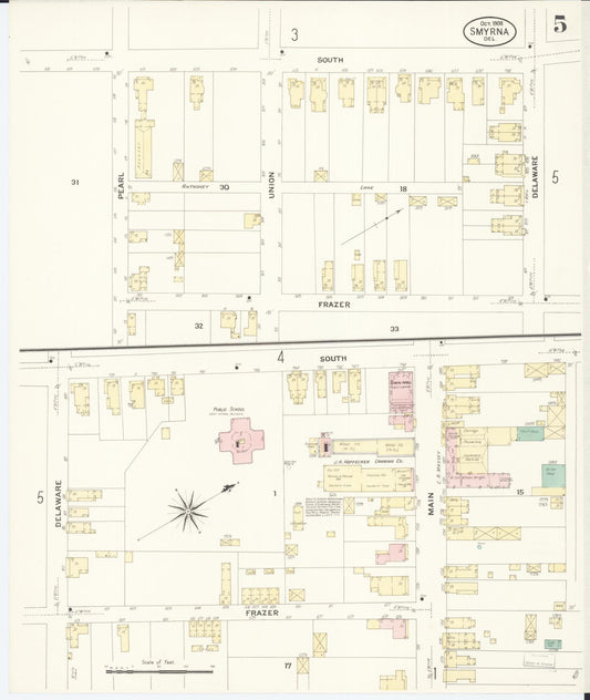 Sanborn Fire Insurance Map from Smyrna, Kent County, Delaware (1908), Sheet #0005 - Historic Sanborn Fire Insurance Map Print, vintage old map wall art, antique decor, genealogy gift, Delaware Delaware map