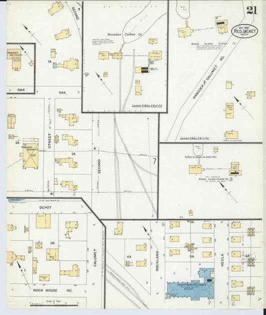 Sanborn Fire Insurance Map from Red Jacket, Houghton County, Michigan (1908), Sheet #0021 - Historic Sanborn Fire Insurance Map Print, vintage old map wall art, antique decor, genealogy gift, Michigan Michigan map