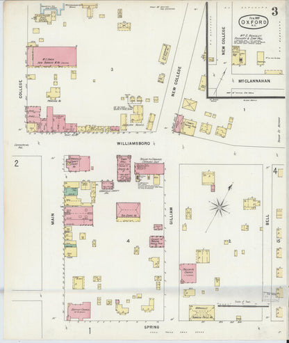 Sanborn Fire Insurance Map from Oxford, Granville County, North Carolina (1897), Sheet #0003 - Complete Map Set gallery image, historic Sanborn map, vintage wall art, North Carolina North Carolina