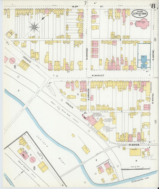 Sanborn Fire Insurance Map from Lewistown, Mifflin County, Pennsylvania (1904), Sheet #0008 - Historic Sanborn Fire Insurance Map Print, vintage old map wall art, antique decor, genealogy gift, Pennsylvania Pennsylvania map