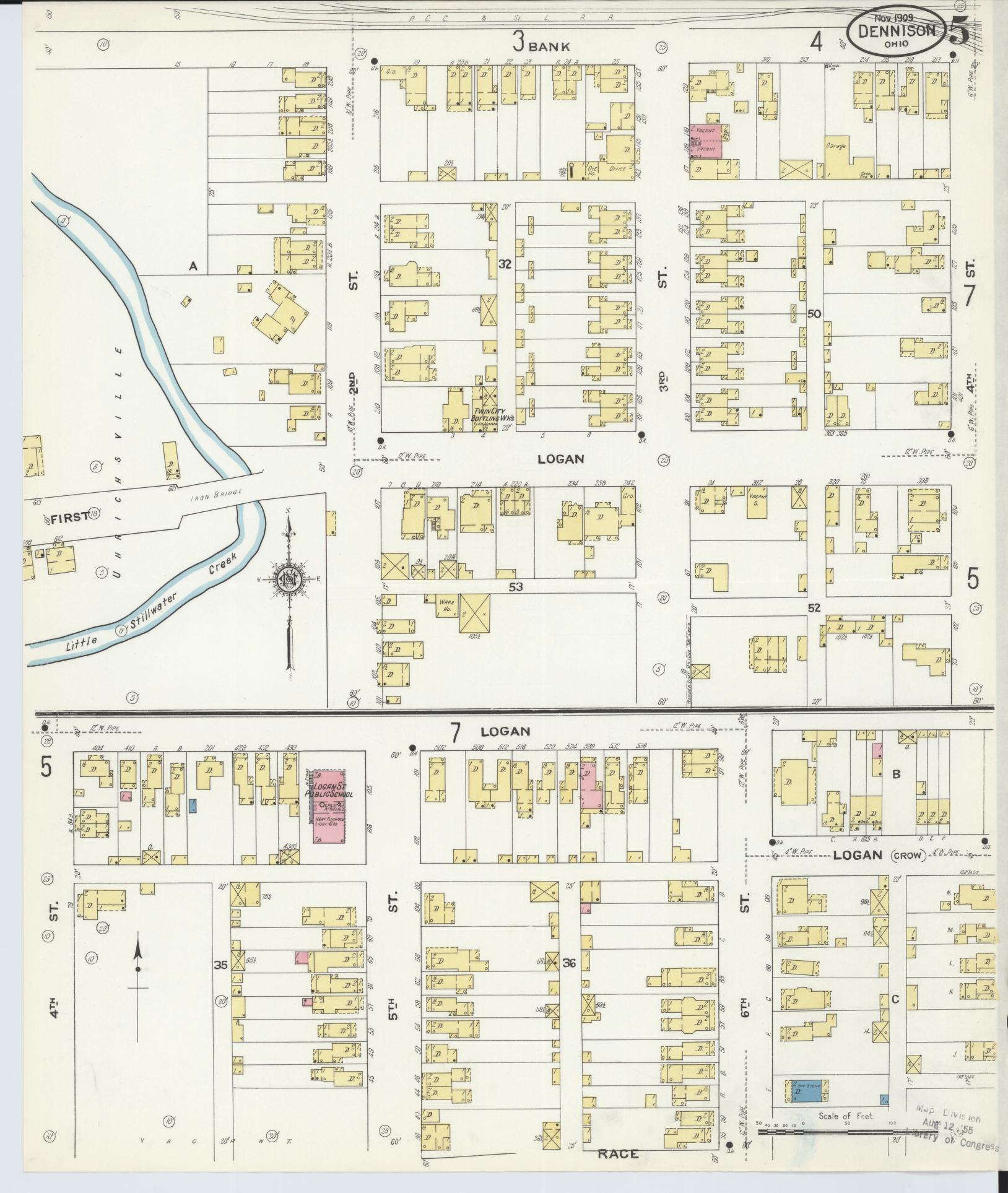 Sanborn Fire Insurance Map from Dennison, Tuscarawas County, Ohio (1909), Sheet #0005 - Historic Sanborn Fire Insurance Map Print, vintage old map wall art, antique decor, genealogy gift, Ohio Ohio map