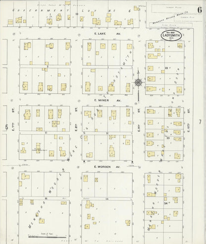 Sanborn Fire Insurance Map from Ladysmith, Rusk County, Wisconsin (1909), Sheet #0006 - Complete Map Set gallery image, historic Sanborn map, vintage wall art, Wisconsin Wisconsin