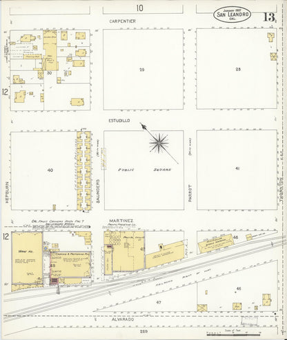 Sanborn Fire Insurance Map from San Leandro, Alameda County, California (1907), Sheet #0013 - Complete Map Set gallery image, historic Sanborn map, vintage wall art, California California
