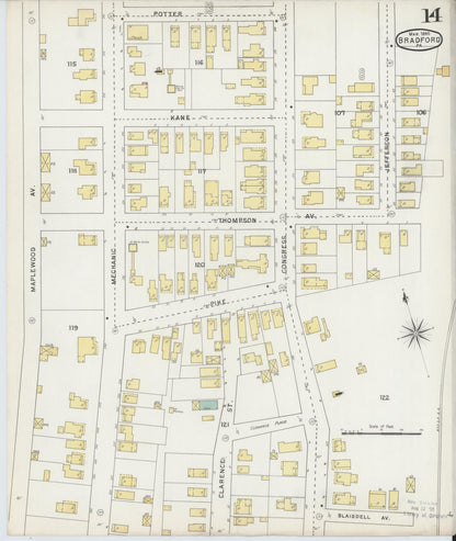 Sanborn Fire Insurance Map from Bradford, McKean County, Pennsylvania (1895), Sheet #0014 - Complete Map Set gallery image, historic Sanborn map, vintage wall art, Pennsylvania Pennsylvania