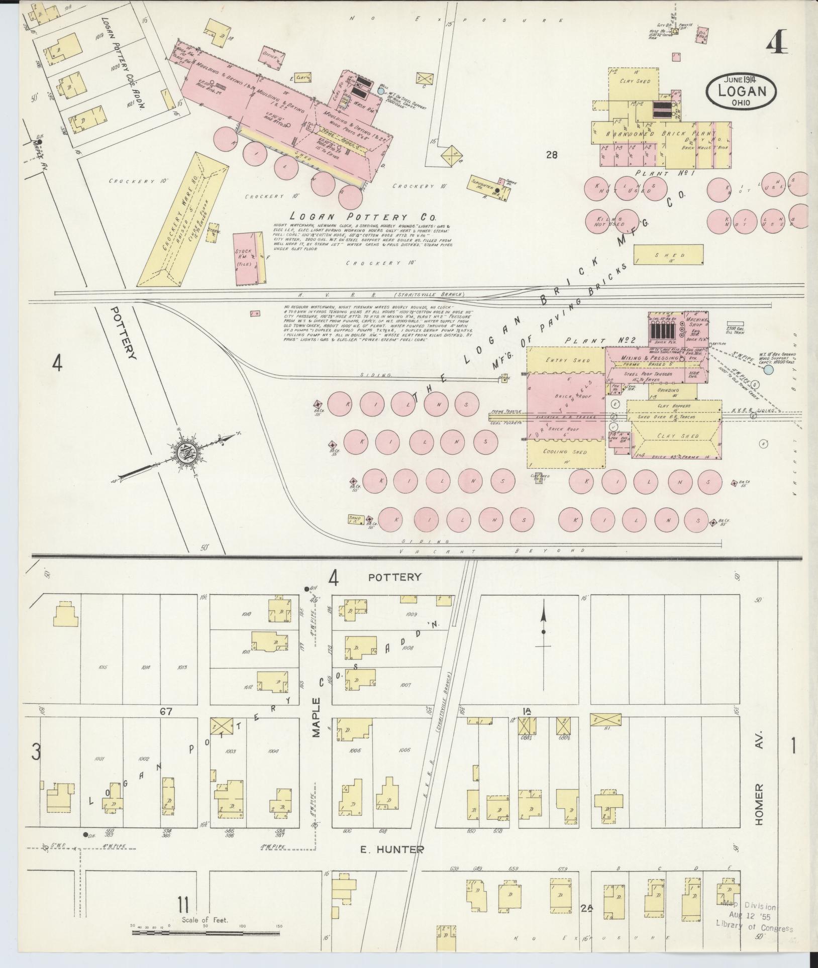 Sanborn Fire Insurance Map from Logan, Hocking County, Ohio (1914), Sheet #0004 - Historic Sanborn Fire Insurance Map Print, vintage old map wall art, antique decor, genealogy gift, Ohio Ohio map