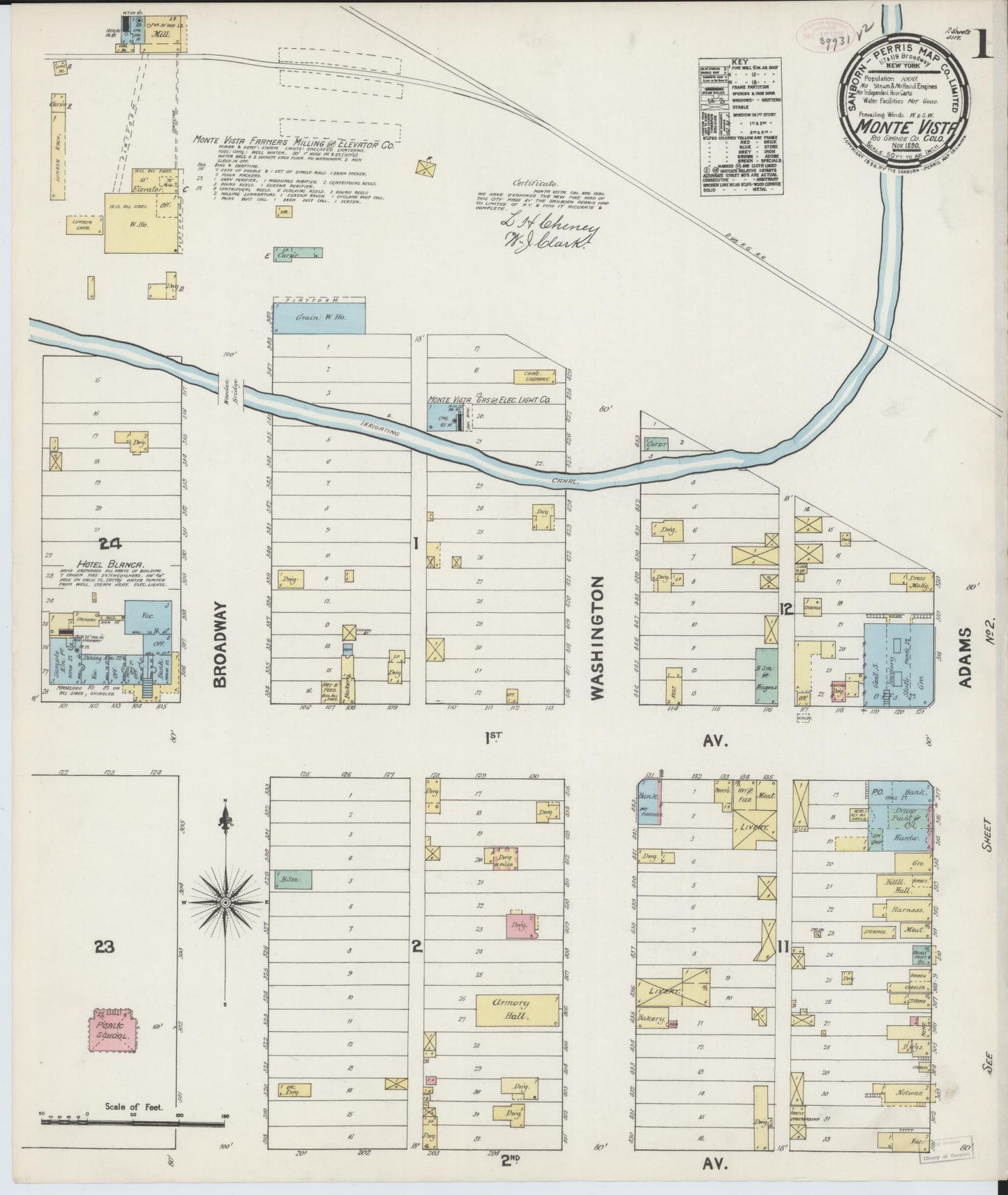 Sanborn Fire Insurance Map from Monte Vista, Rio Grande County, Colorado (1890), Sheet #0001 - Historic Sanborn Fire Insurance Map Print, vintage old map wall art, antique decor, genealogy gift, Colorado Colorado map