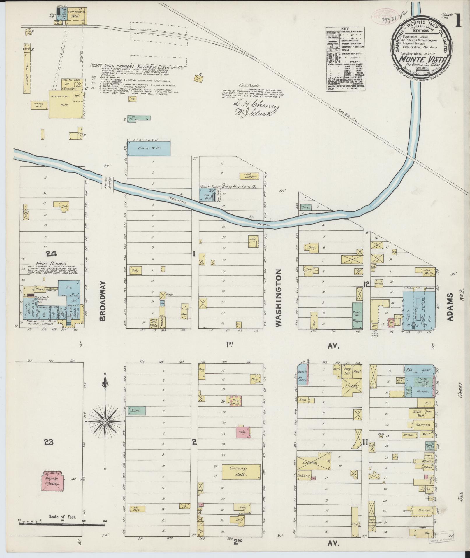 Sanborn Fire Insurance Map from Monte Vista, Rio Grande County, Colorado (1890), Sheet #0001 - Historic Sanborn Fire Insurance Map Print, vintage old map wall art, antique decor, genealogy gift, Colorado Colorado map