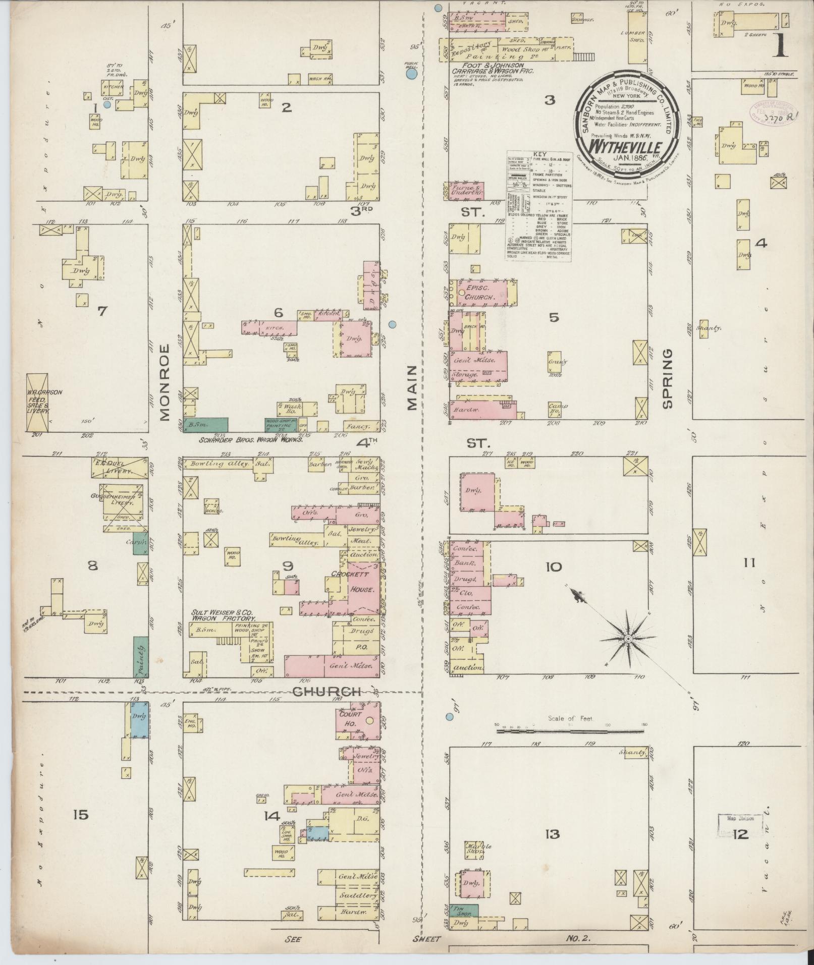 Sanborn Fire Insurance Map from Wytheville, Wythe County, Virginia. (1886) – Historic Sanborn Fire Insurance Map Print